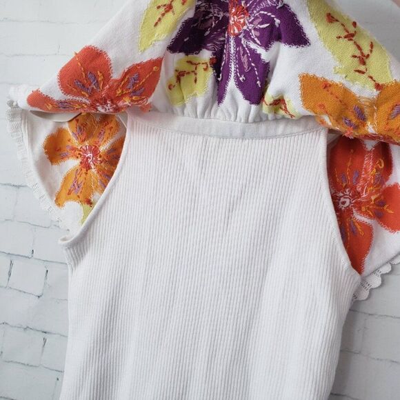 Soft Surroundings Ribbed Embroidered Top Size XS Off The Shoulder Boho Floral - Picture 6 of 7